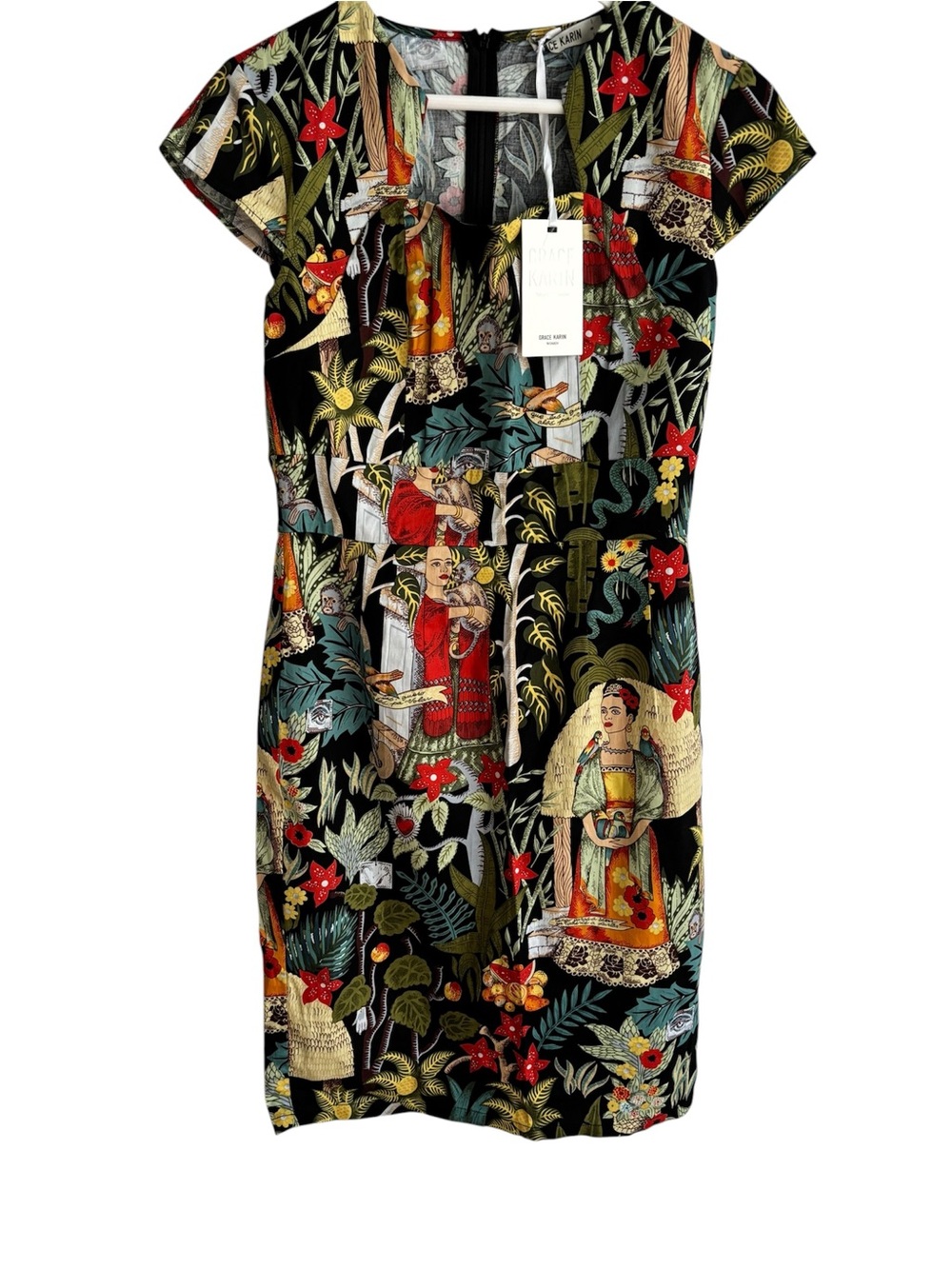Grace Karin Frida Black Floral Tropical Print Dress-NWT - Picture 5 of 9